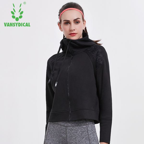 

vansydical winter sports running yoga jackets women's zipper embroidery fitness workout hooded windproof sportswear, Black;red