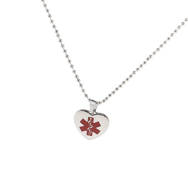 

heart shape identification pendant for medical alert id necklace ball chain stainless steel necklace charms jewelry, Silver