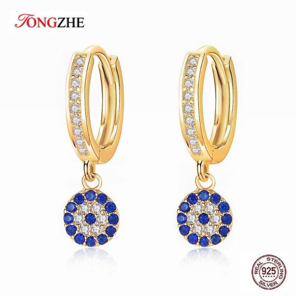 

tongzhe lucky vil eye earring 925 sterling silver drop earrings for women blue cz crystal wedding turkish jewelry, Golden;silver
