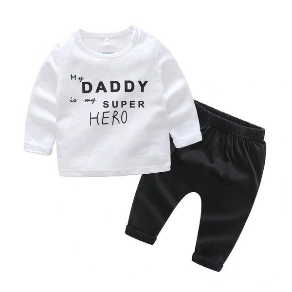 

2019 spring and autumn baby boy suits children's long-sleeved letter shirt + black harem pants 2 pcs clothing sets kids clothes, White