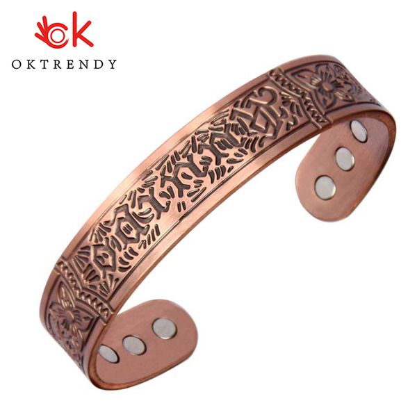 

oktrendy magnetic pure copper bracelets men women vintage adjustable wide bracelets bangles health energy bracelet for arthritis, Black