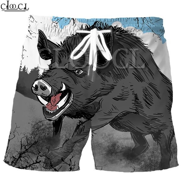 

cloocl new fashion wild animal wild boar men sports 3d print 2020 summer leisure hip hop harajuku beach shorts, White;black