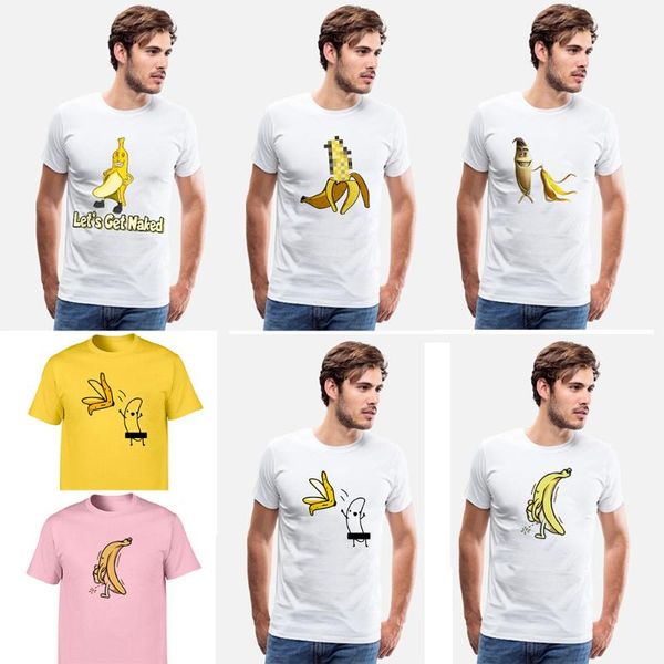 

men vintage graphic banana print tee t shirt funny disrobe round neck short sleeve humor vegan shirts abstract personality top, White;black
