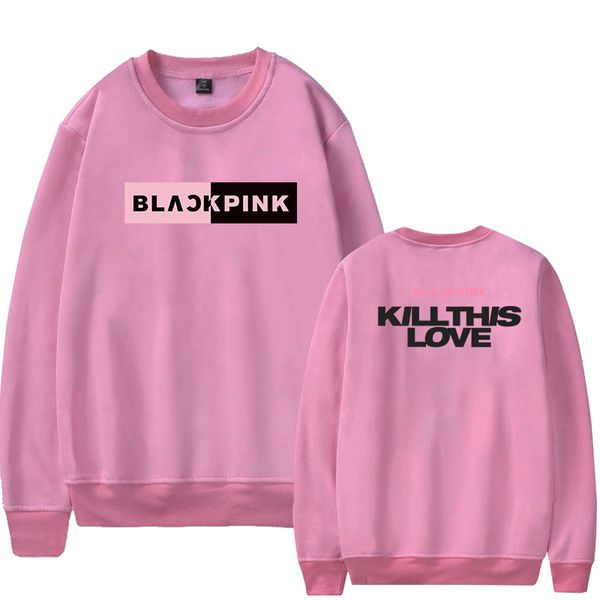 

autumn female cotton o neck hoodies blackpink printed harajuku o-neck pullovers for women men's cartoon round collar sweatshirt, Black