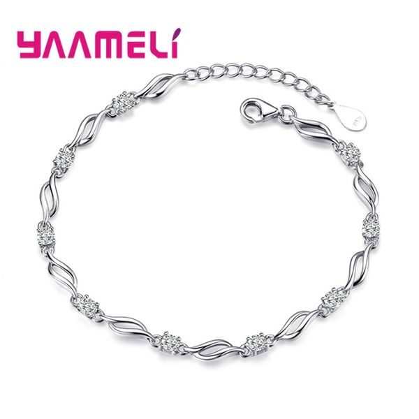 

simple rippled chain bracelet shining 925 sterling silver white purple cubic zircon stone inlay paved women appointment jewelry, Black