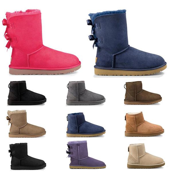 

designer australia boots for women classic ankle short bow fur boot snow winter triple black chestnut navy blue fashion women shoes 36-41