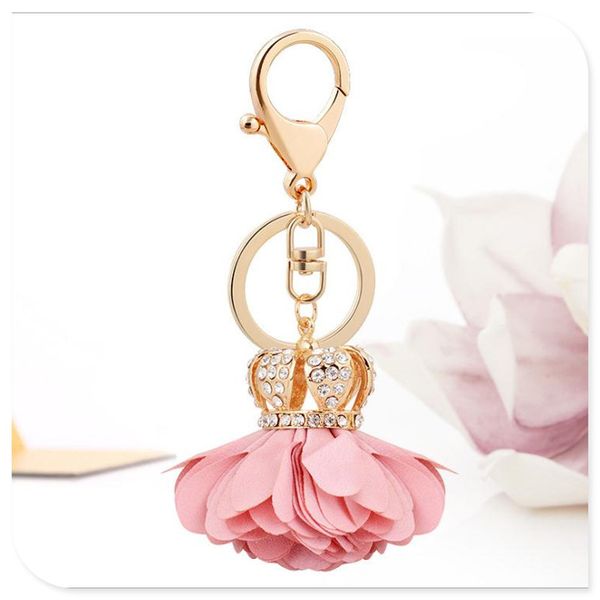 

new crown cloth art flower shape alloy key chain selling girls fashion bag pendant car pendant, Silver