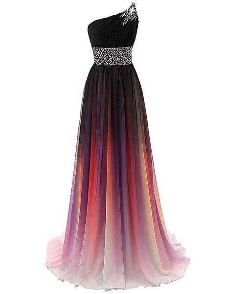 

designer gradient color prom dresses long graduation evening dress chiffon pageant party gowns vestidos de festa one shoulder custom made, Black