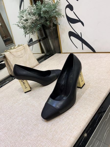 

brand high heels - the new 2019 women's fashion versatile high heels with a leather and sheepskin lining 8cm high, Black