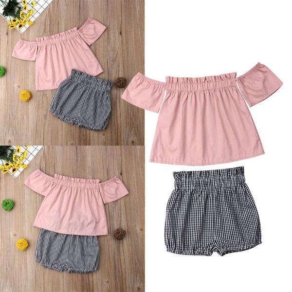 

pudcoco девочка set 1y-6y cute baby girl с плеча tops плед шорты 2pcs нижнее одежда лето, White