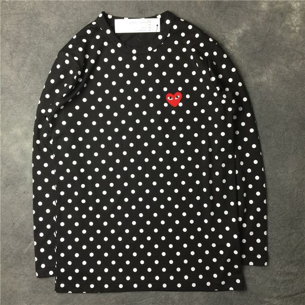 

cdg play mens fashion t shirts tee commes des garcons wave point red heart cotton tees men women casual long sleeve t-shirts 02, White;black