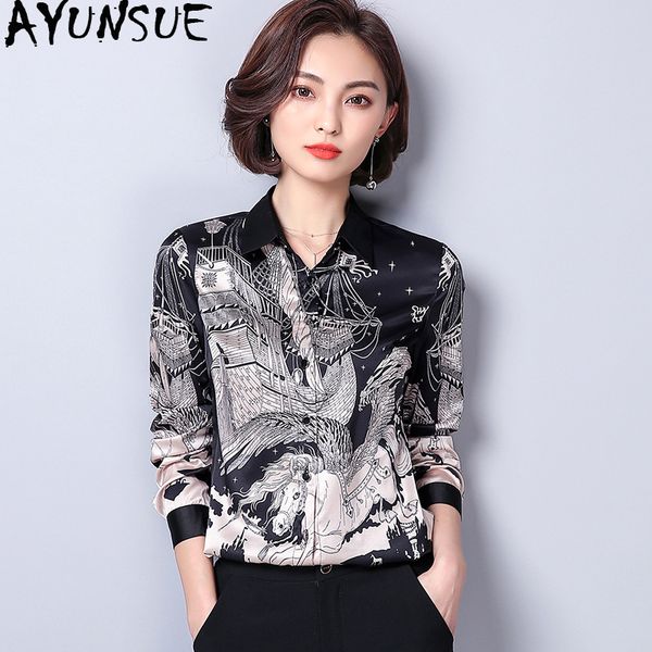 

women's blouses & shirts ayunsue shirt spring summer office blouse korean imitation silk womens and fashion vintage 2021 9479, White