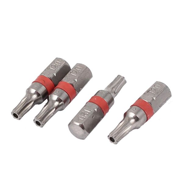 

uxcell 4pcs 1/4" hex shank t20 tip magnetic torx security screwdriver bit 25mm/1" length great with torque-setting tools repair