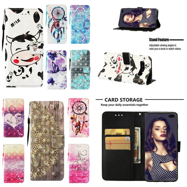 

3d painting wallet flip pu leather cover case for samsung galaxy s10+ s10 plus s10e s10 lite note9 s9 plus iphone phone cases