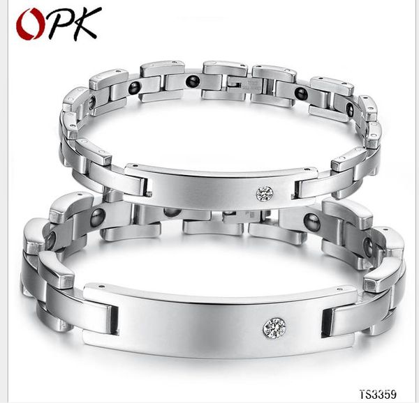 

korean fashion jewelry water drill with magnetic couple titanium steel bracelet, Golden;silver