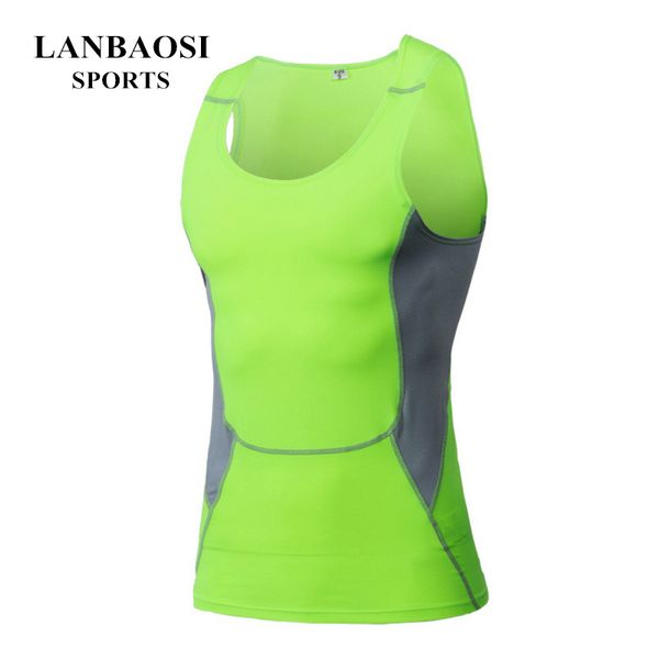 

lanbaosi men tank compression base layer men clothes 2019 sleeveless quick dry tight running fitness gym sports tshirt vest, Black;blue