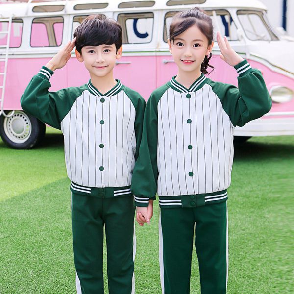

children's school uniform suit 2020 spring and autumn new boys and girls baseball uniform two-piece primary and secondary school colleg, White