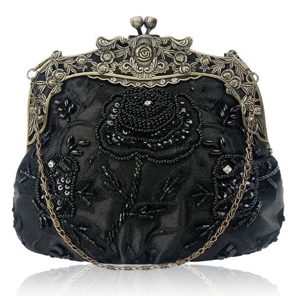 

women's antique beaded party clutch bag vintage rose purse evening handbag