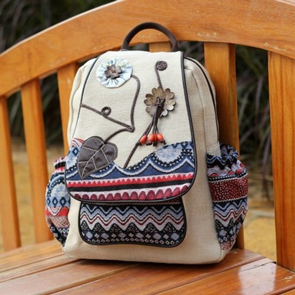 

new vintage string appliques women traveller backpacksnice floral prints lady casual backrack versatile canvas cover backruck