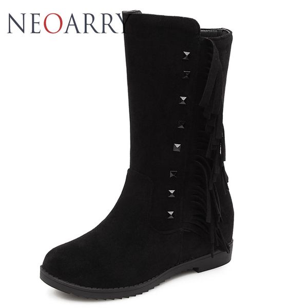 

neoarry women half height increasing boots rivet fringe mid calf boots casual shoes winter short botas women footwear t43, Black