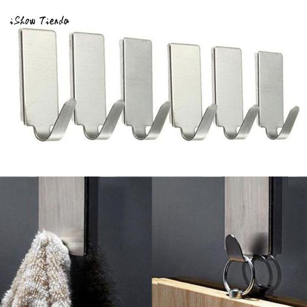 

6pcs self adhesive home kitchen wall door stainless steel holder hook hanger