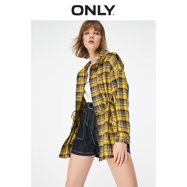 

only 2019 summer new loose plaid waist hooded casual trenchcoat windbreaker jacket women | 119136559, Tan;black
