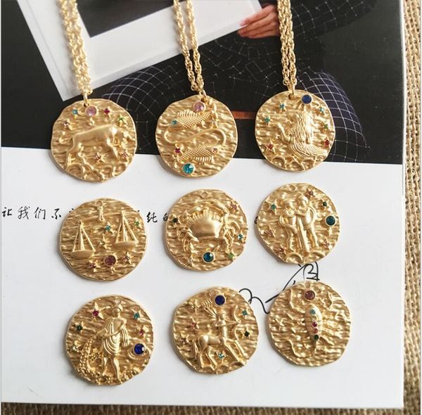 

12 zodiac crystal 18 k gold plated embossed necklace,crystals constellation disc,zodiac constellation necklace,scorpio charms,sales qjs6632, Silver