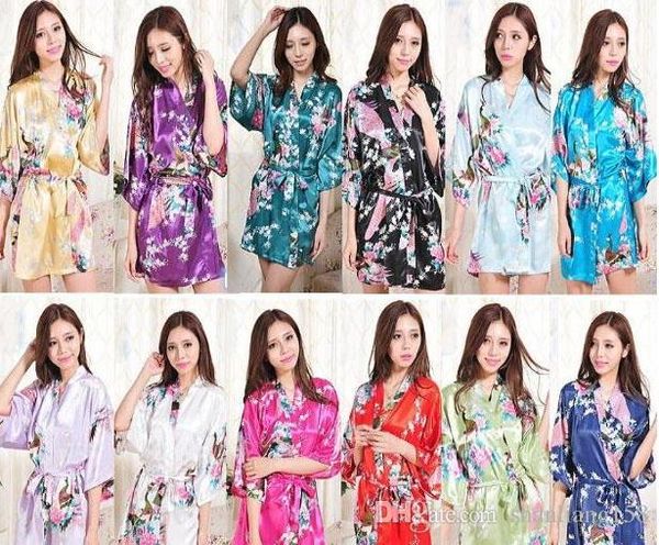 

silk satin wedding bride bridesmaid robe short kimono night robe floral bathrobe peignoir femme fashion dressing gown for women