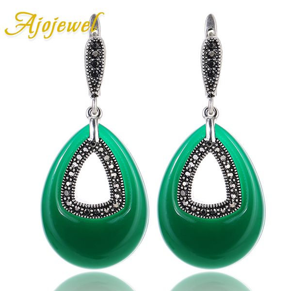 

ajojewel vintage jewelry cz green resin big stone water drop earrings for women new arrival, Silver