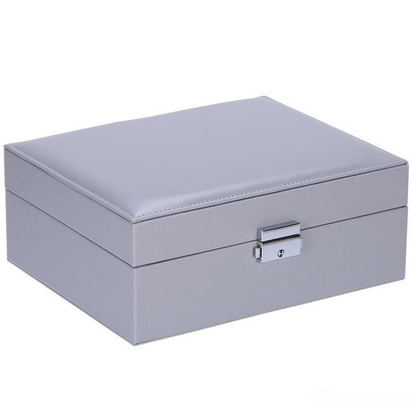 

ring necklace large capacity storage case pu jewelry box solid women home with lock display double layer, Pink;blue