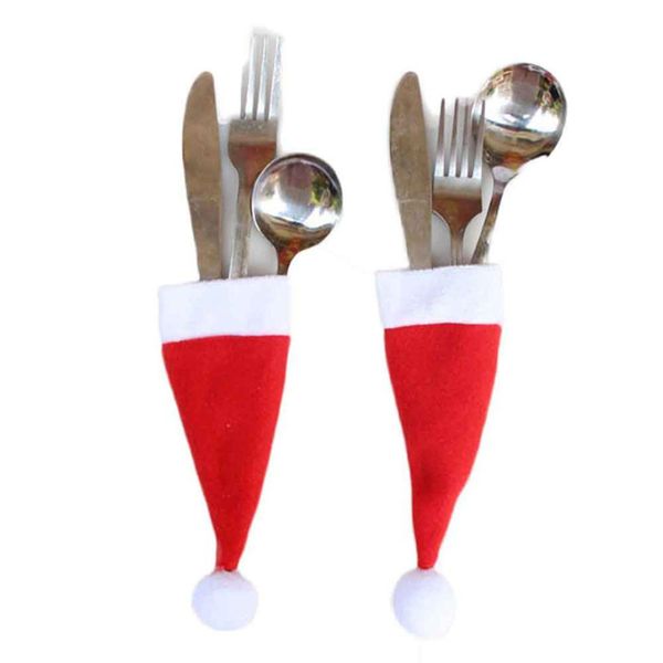 

new mini christmas hat 10pcs christmas decorative tableware fork set hat storage tool xmas decorations 30