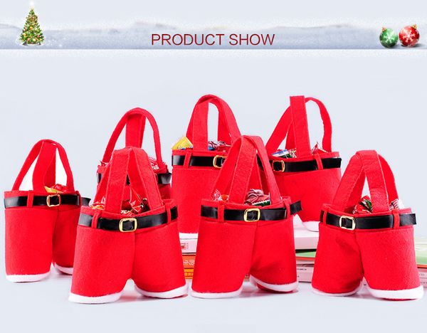 

merry christmas gift treat candy wine bottle bag santa claus suspender pants trousers decor christmas gift bags