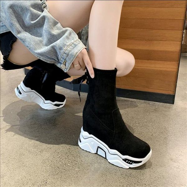 

mhysa women black and calf boots 2019 fashion spring autumn stretch boots lace up chunky high heels round head women shoes l808
