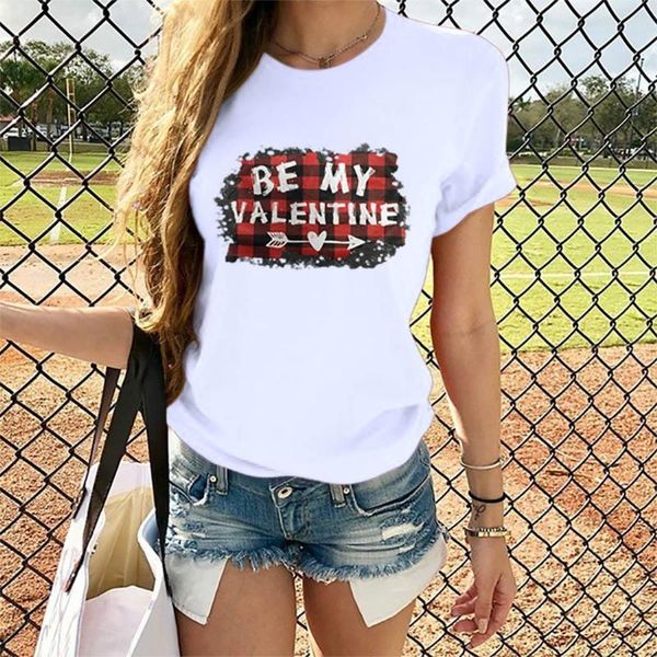 

women be my valentine letter t shirt ladies valentine's day tshirt casual short sleeve o neck summer beach tee shirts mujer, White