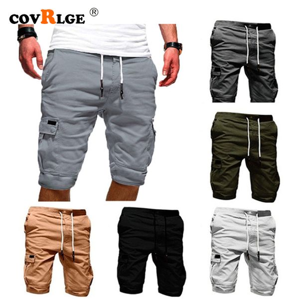 

men's shorts covrlge summer 2021 casual solid color knee length multi-pocket men 7 colors mkx042, White;black