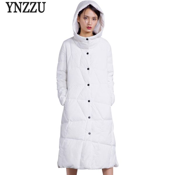 

ynzzu brand 2018 winter women down jackets long elegant 90% white duck down coats hooded thick warm women's snow outwears o597, Black