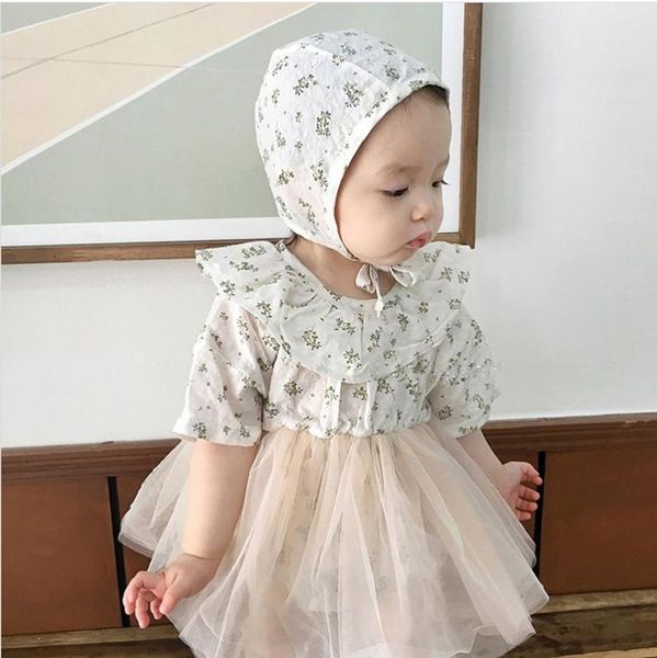 

3418 summer baby princess short sleeve bodysuit lotus leaf collar tutu skirt romper floral girls one-piece outfits, Blue