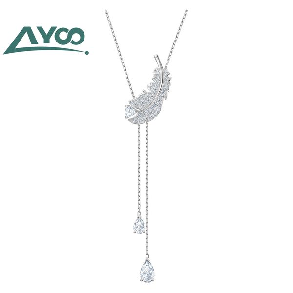 

ayoo swa new beautiful classic fashion silver feather pendant women necklace