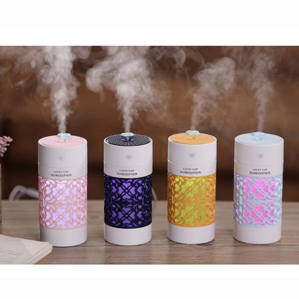 

lucky cup humidifier usb ultrasonic aroma diffuser water spray 3 in 1 mini atmosphere essential oil diffuser led light for car humidifier