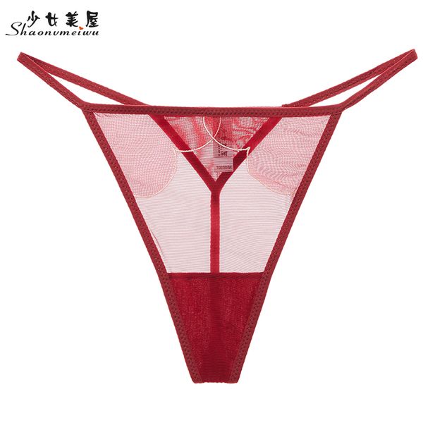 

shaonvmeiwu net gauze transparent t-pants and see-through allure underwear thin low waist t pants female, Black;white
