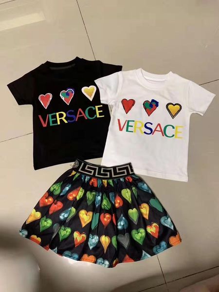 

kid girls 2020 new dress set 100% cotton for little girl dress short t-shirt + dress baby girl summer girl summer set 90-150 cm fee shipping, White