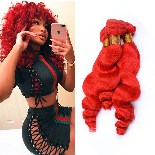 Double Wefted Bright Red Deep Curly Human Hair Bundles Colored Red Hair Weaves Deep Wave Hair Extensions 10 30 Inch Human Hair Weft Uk Human Hair