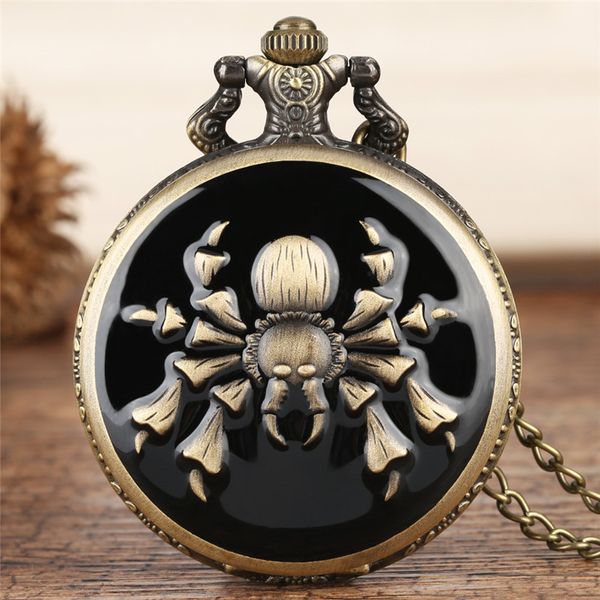 Punk legal aranha design quartzo relógio relógio cheia caçador bronze colar cadeia para homens mulheres pingente relógios jóias presentes