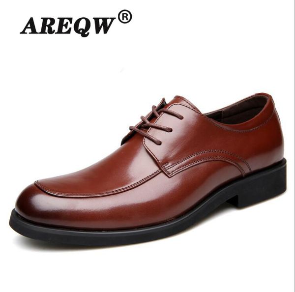 

2020 pointed toe men shoes fashion lace-up oxfords shoes big size business formal leather for party wedding, Black