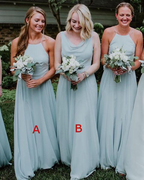 

simple mint green a line bridesmaid dresses chiffon pleats wedding guest dress maid of honor gowns abiti da damigella d'onore, White;pink