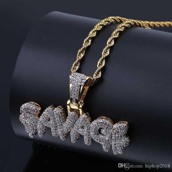 

mens hip hop savage letter pendant necklace jewelry new fashion gold pendant necklaces with gold cuban chain, Silver