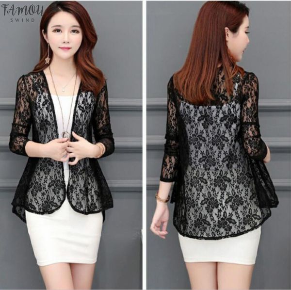 

lace shawl jacket 2020 summer short blouse outside thin section cardigan sun protection clothing wild long sleeve blouse shirt, White