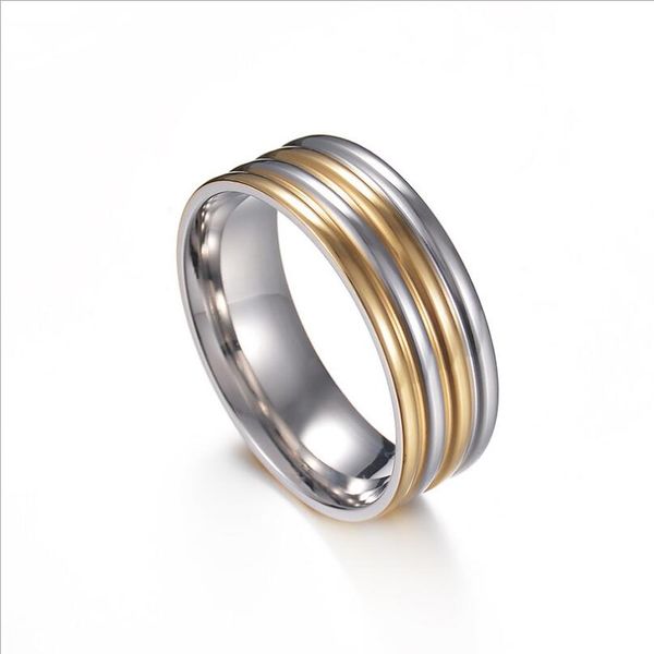 

мода 8 мм золото + серебро нержавеющая сталь карбид титана стальное кольцо мужчины / женщины обручальное кольцо размер 7 ~ 11, Silver