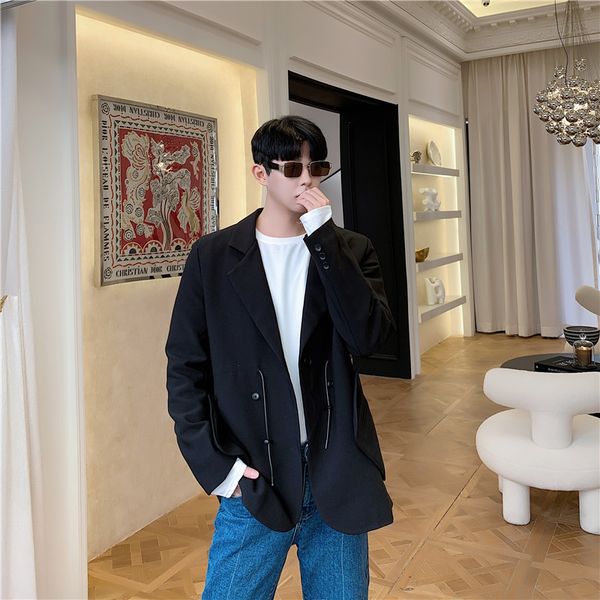 

2020 весна и осень новая молодежь популярный дизайн личности сплошной цвет костюм мода случайные карманы съемная куртка пальто черный, White;black