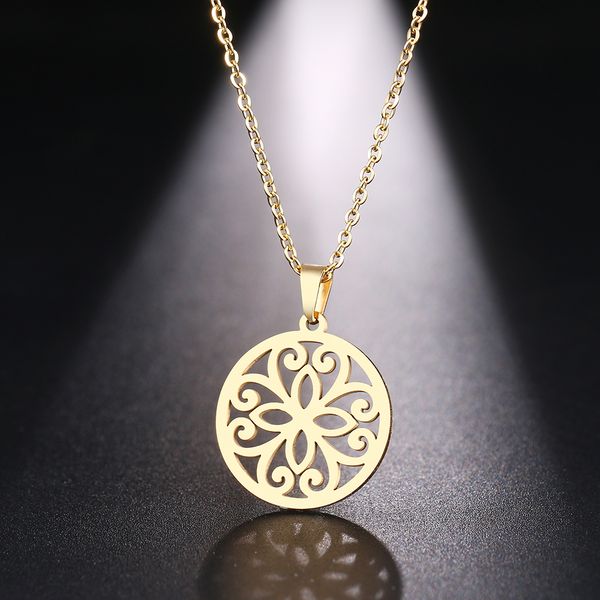 

dotifi stainless steel necklace for women man exquisite openwork pattern gold silver color pendant necklace engagement jewelry